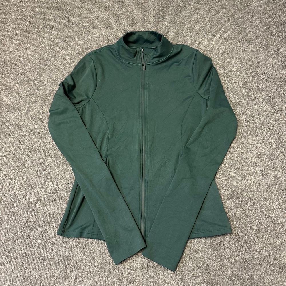 PINK Track Jacket Womens Size S Green Full Zip Athletic Thumbhole Cuffs Slim Fit